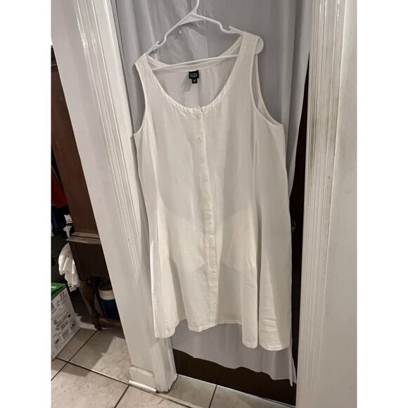 Eileen Fisher Dresses & Skirts - Eileen Fisher White Linen Midi overall jumper Shirt Dress Sz Xl Beach Lagenlook